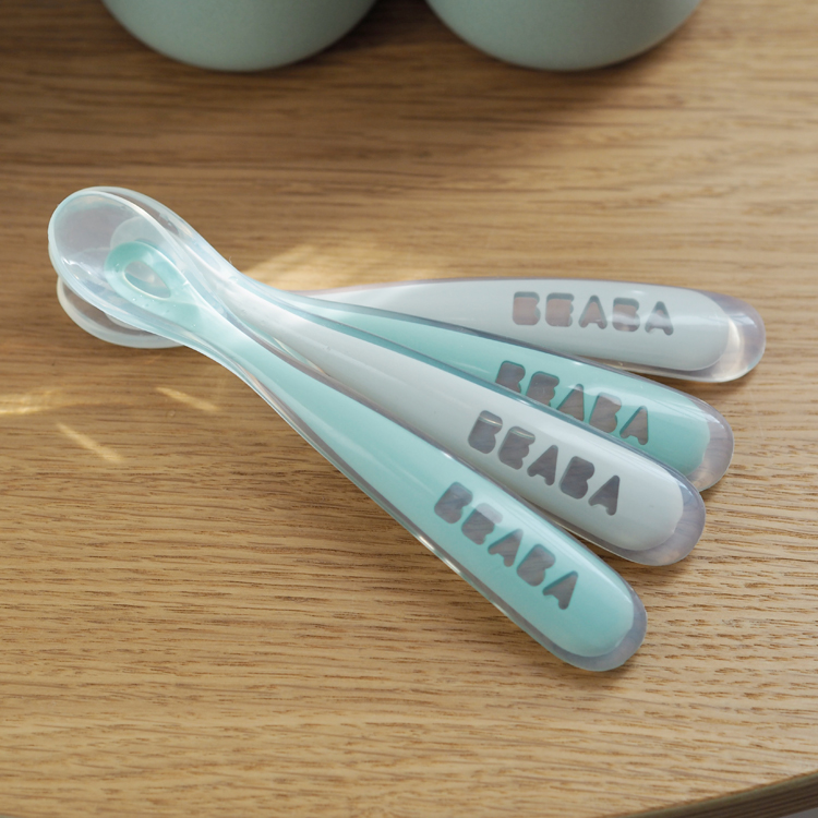 Lot de 4 cuillères 1er âge en silicone gris et vert sauge (Béaba) - Image 3