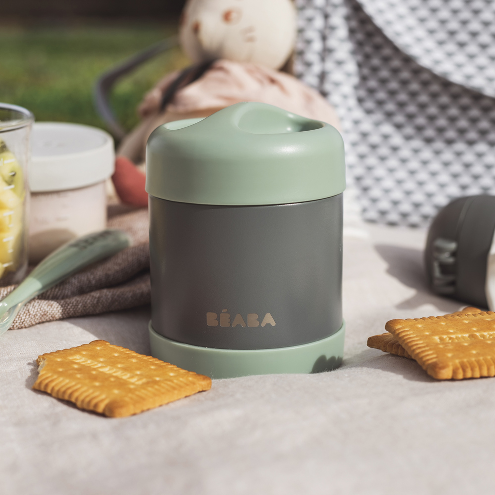 Thermos alimentaire en Inox minéral gris et vert sauge (300 ml) (Béaba) - Image 3