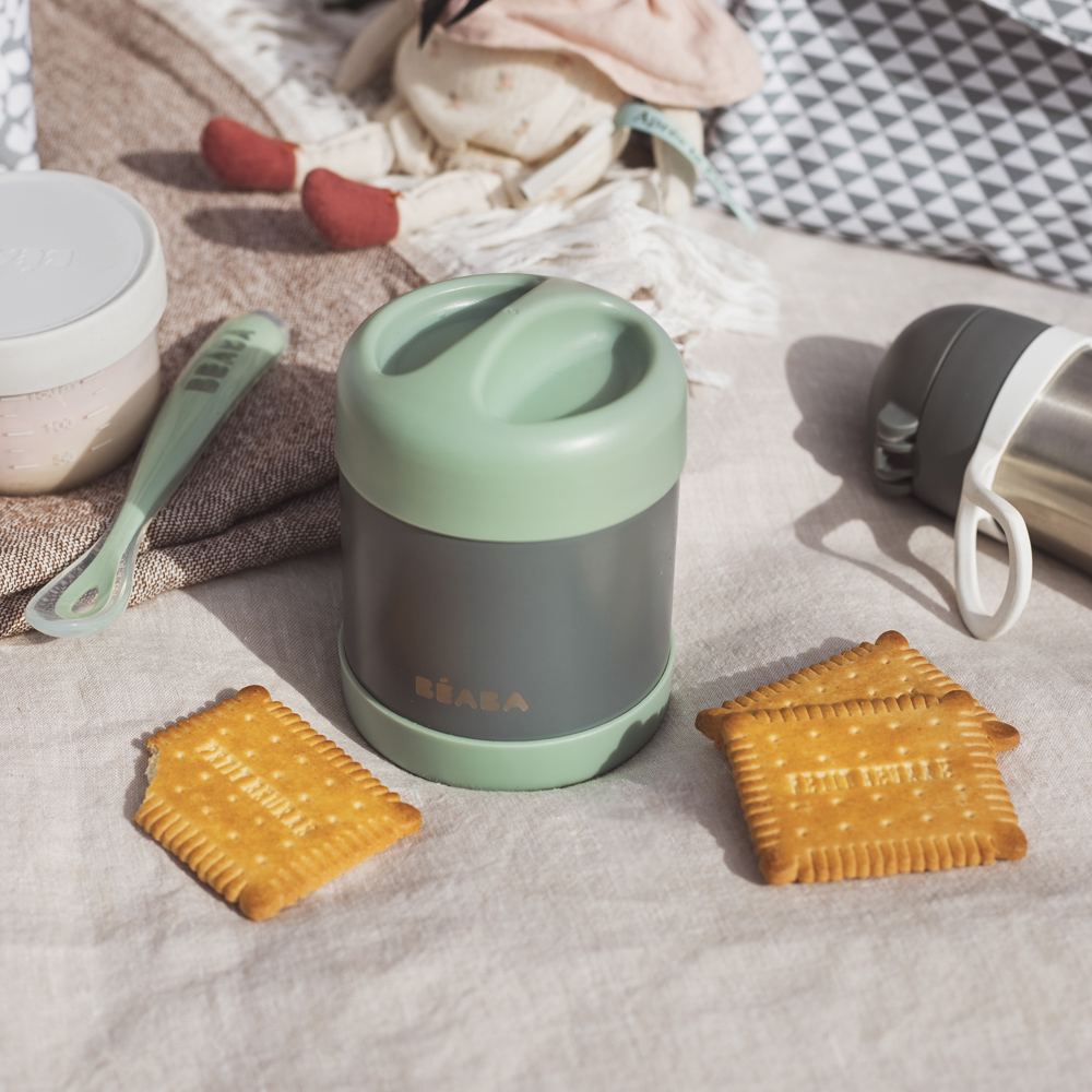 Thermos alimentaire en Inox minéral gris et vert sauge (300 ml) (Béaba) - Image 4
