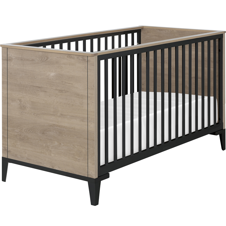 Lit bébé évolutif en chêne blond noir Marcel (70 x 140) (Galipette) - Image 1