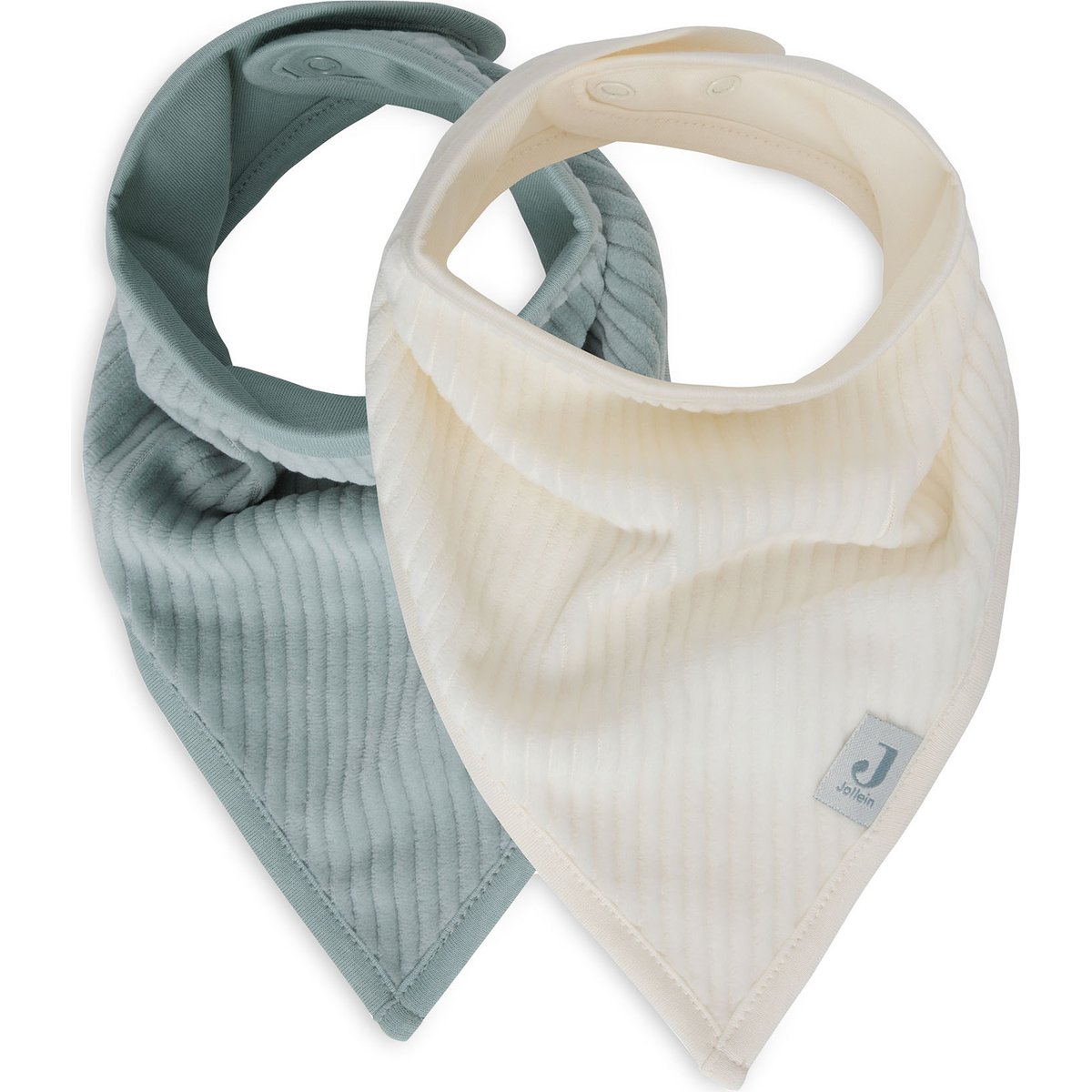 Jollein - Lot de 2 bavoirs bandana Velvet Rib Sea Green-Ivory