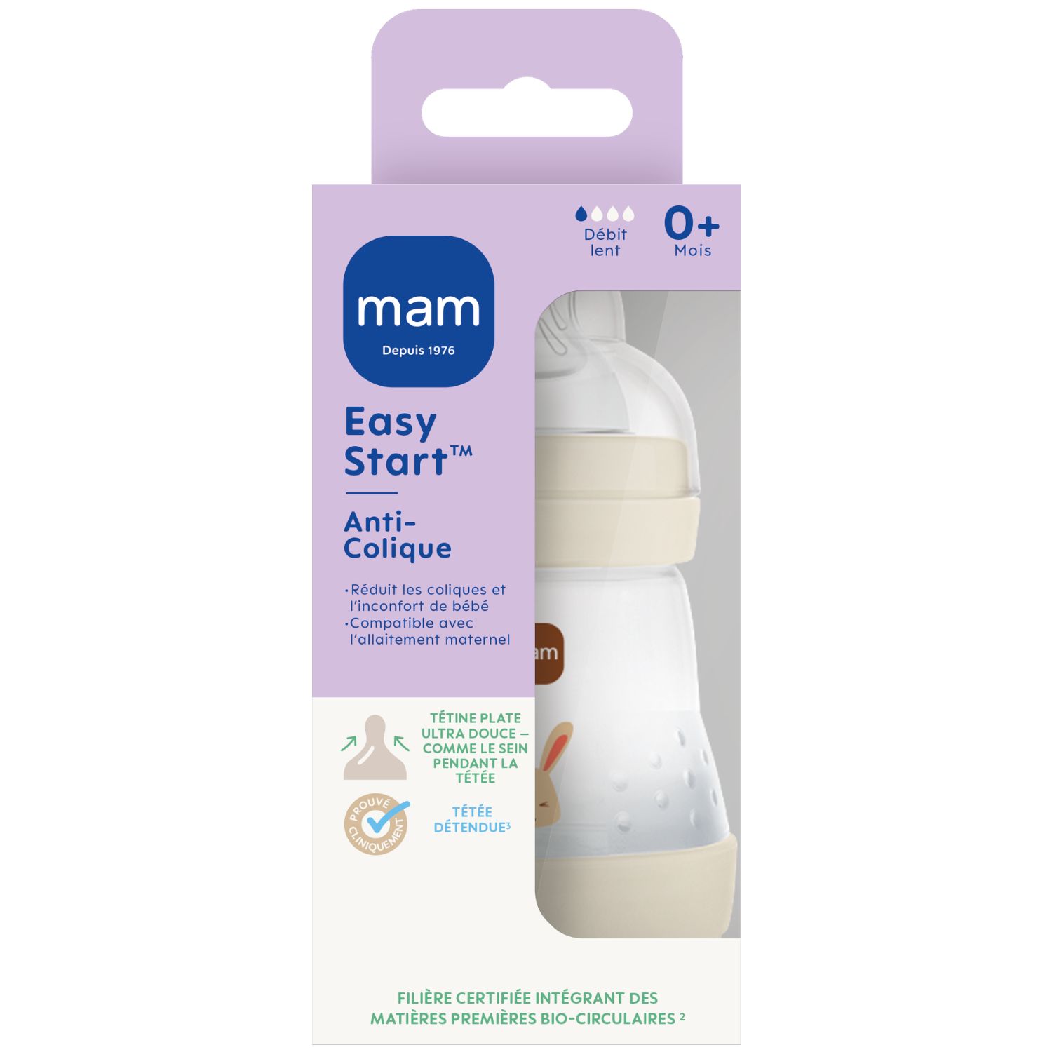 Mam - Biberon Easy Start anti-colique Sable Tétine Débit 1 (160 ml)