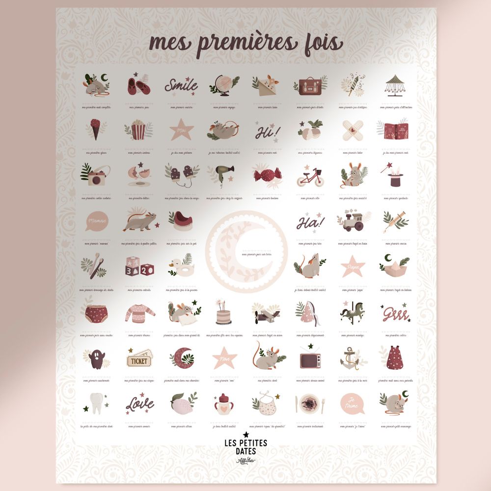 Affiche Mes Premières Fois Souris Poudre maman et papa (40 x 50 cm) (Les Petites Dates) - Image 1