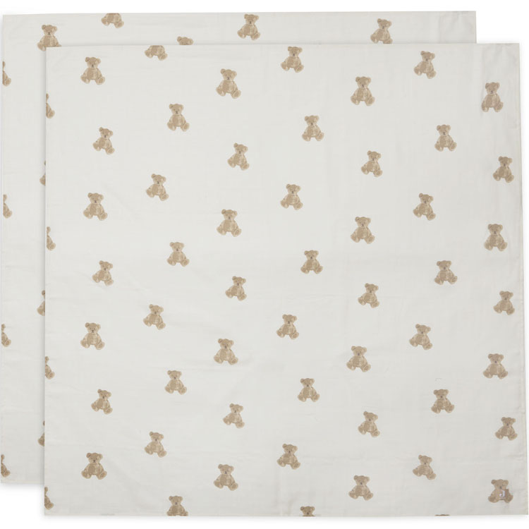 Jollein - Lot de 2 maxi langes en coton ours Teddy Bear (115 x 115 cm)