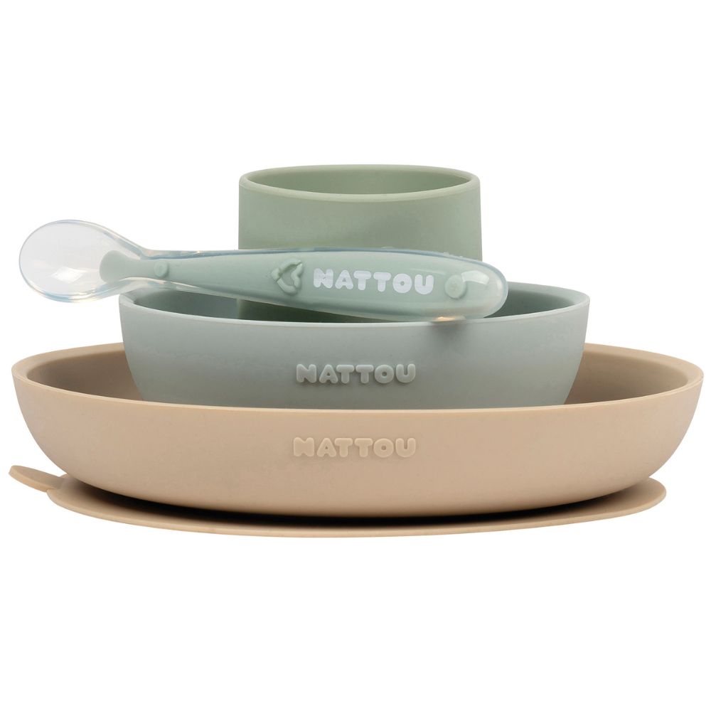 Coffret repas en silicone sable-vert (4 pièces) (Nattou) - Image 1