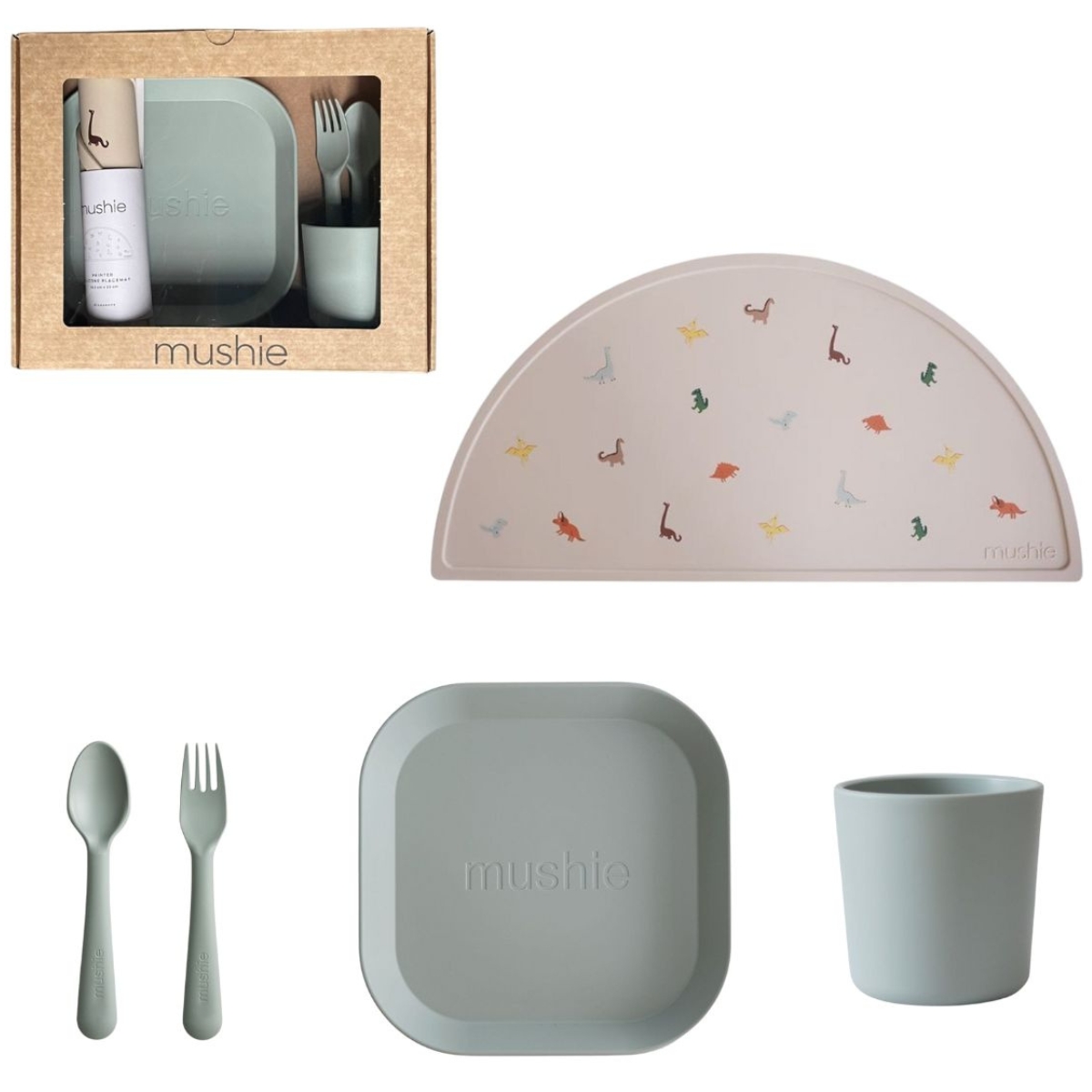 Mushie - Coffret repas en silicone Sage (5 pièces)