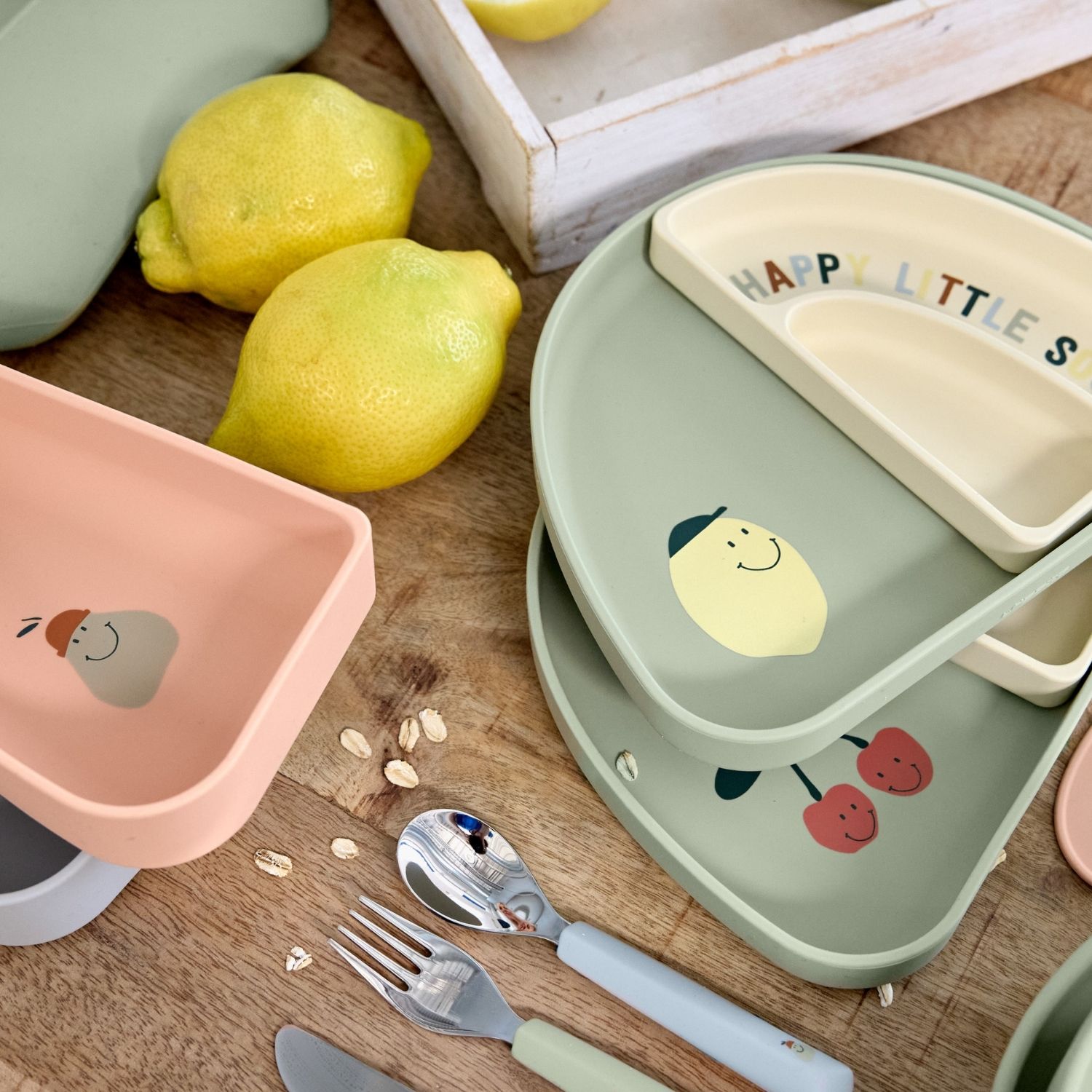 Lassig - Assiette à compartiments en silicone Citron