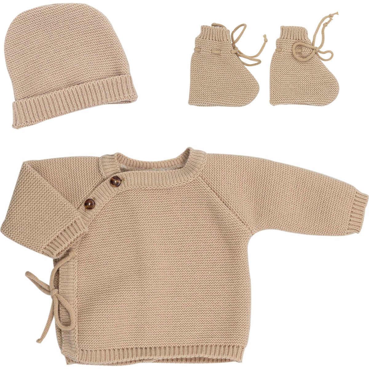Lot brassière, bonnet et chaussons Caramel (0-1 mois) (Trois Kilos Sept) - Image 1