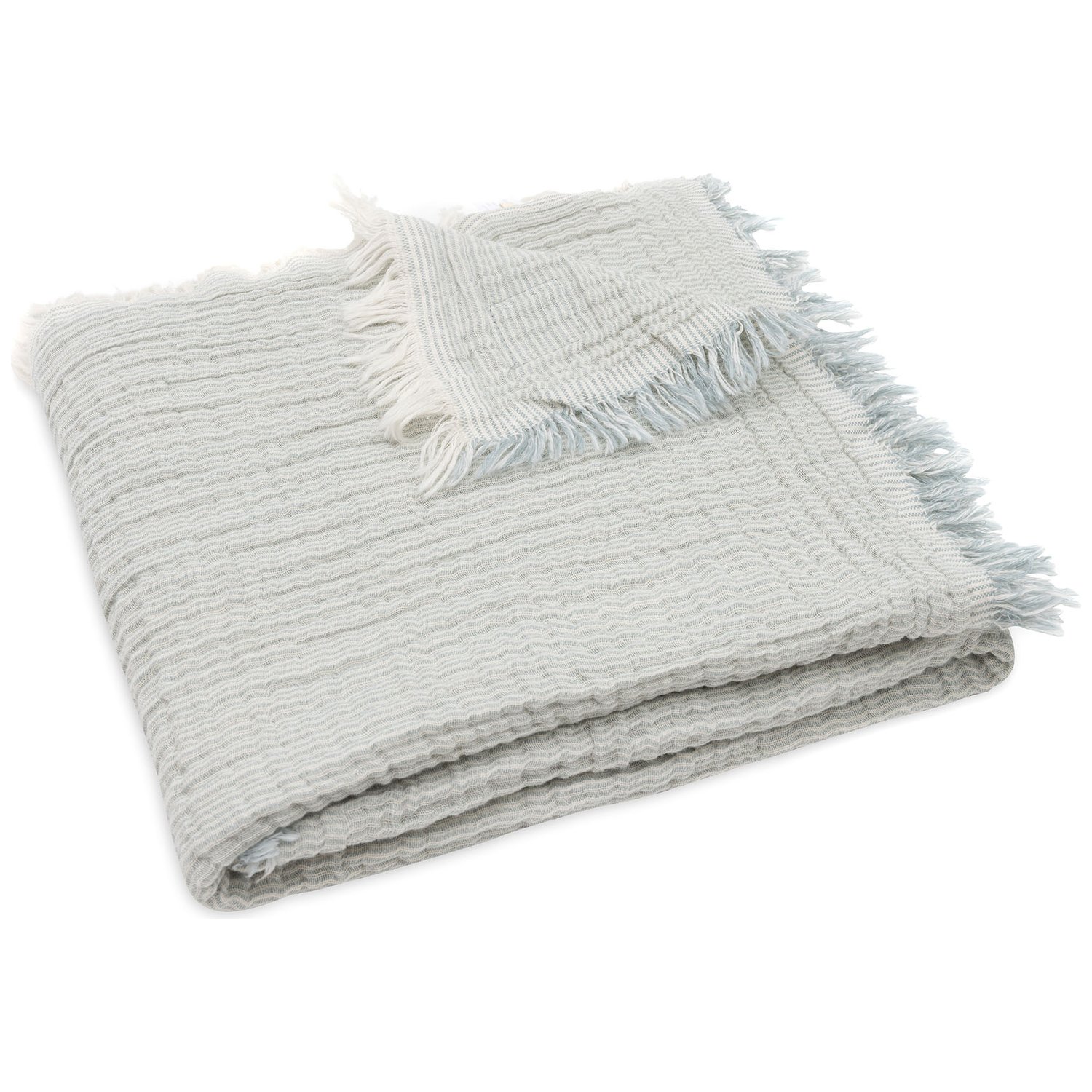 Jollein - Couverture en gaze de coton Fringe Stripe Sea Green (120 x 120 cm)