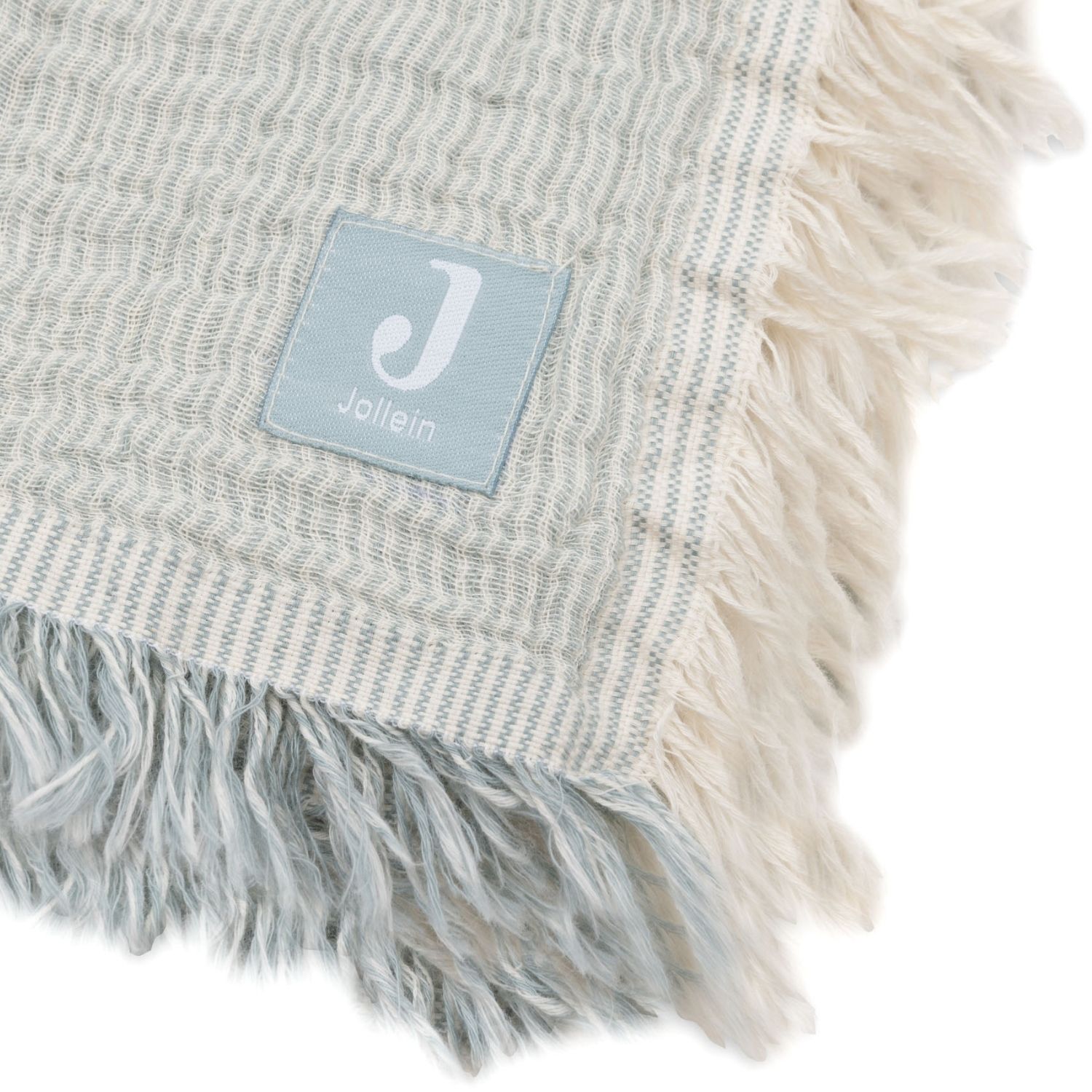 Couverture en gaze de coton Fringe Stripe Sea Green (120 x 120 cm) (Jollein) - Image 7