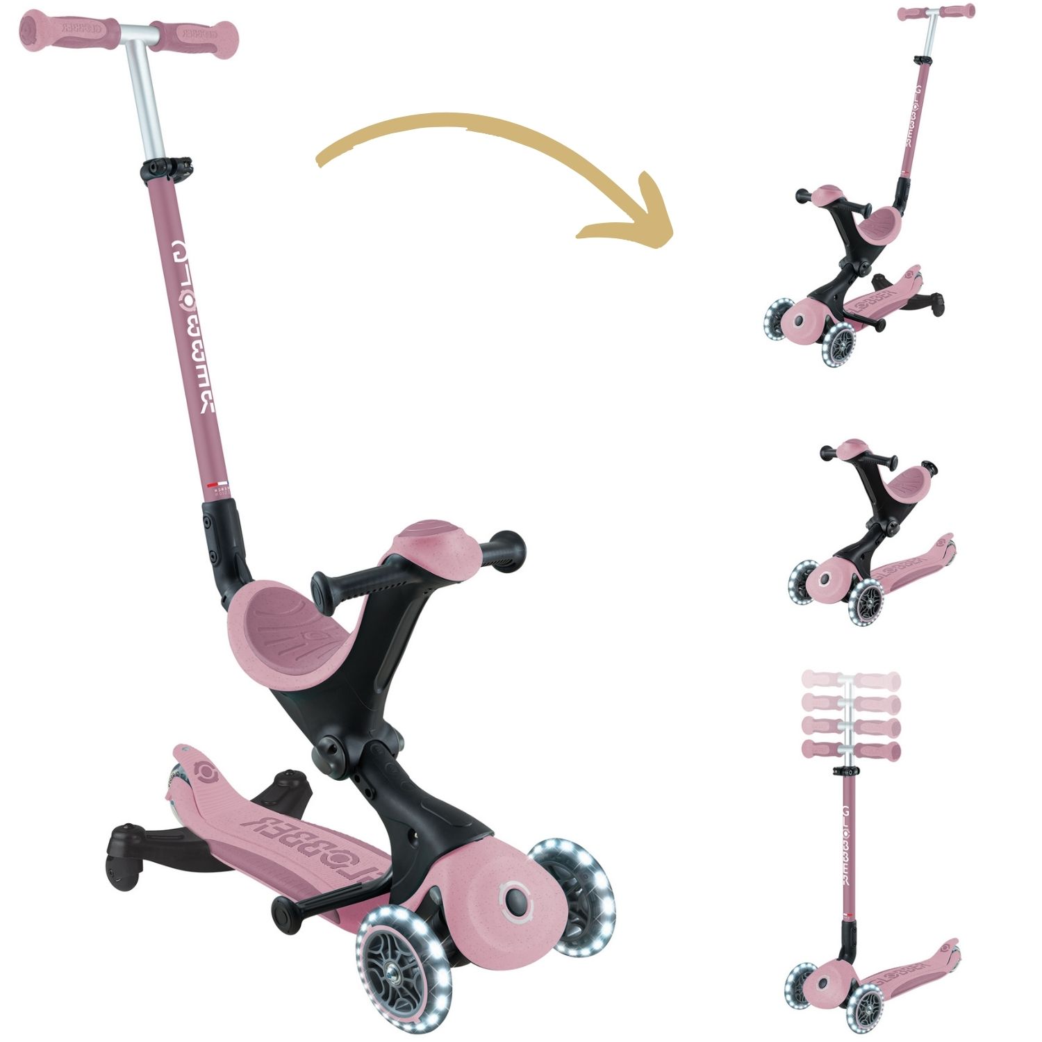 Globber - Trottinette Go up Deluxe Lights eco-logic 360° Framboise