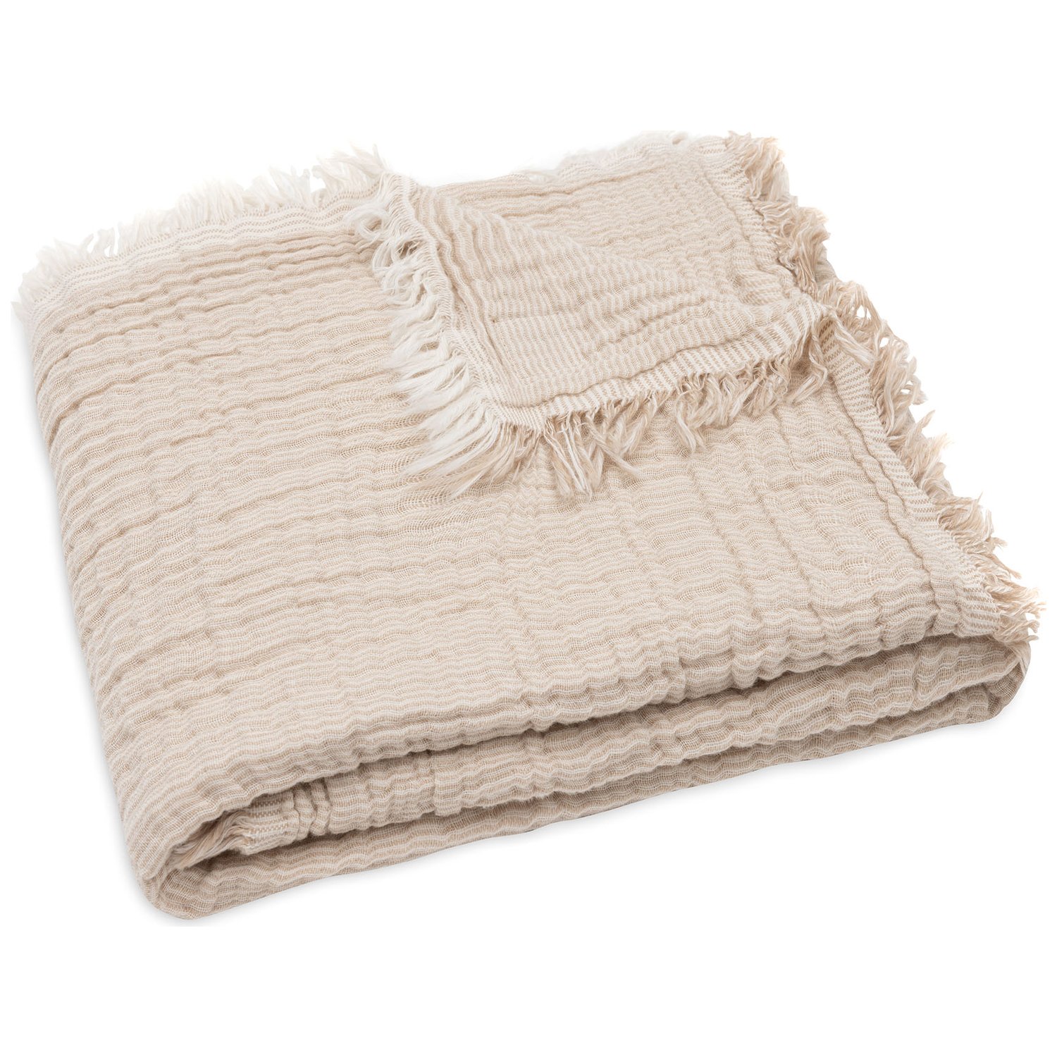 Jollein - Couverture Berceau Fringe Stripe - Biscuit
