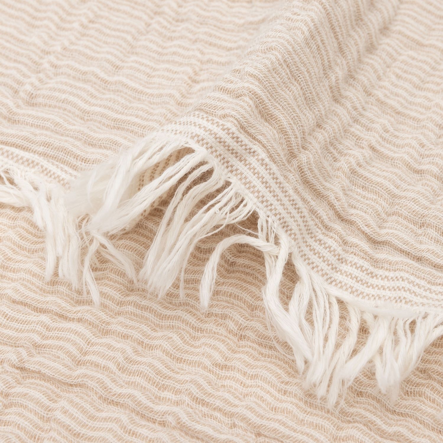 Couverture en gaze de coton Fringe Stripe Biscuit (75 x 100 cm) (Jollein) - Image 6