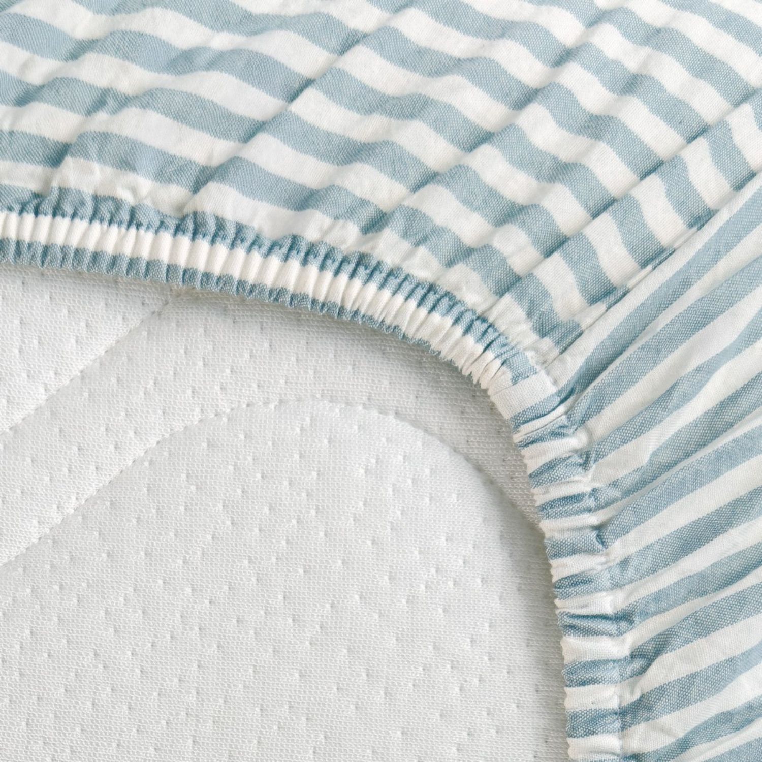 Drap housse en percale de coton Rayé Bleu Ardoise (60 x 120 cm) (Kadolis) - Image 2