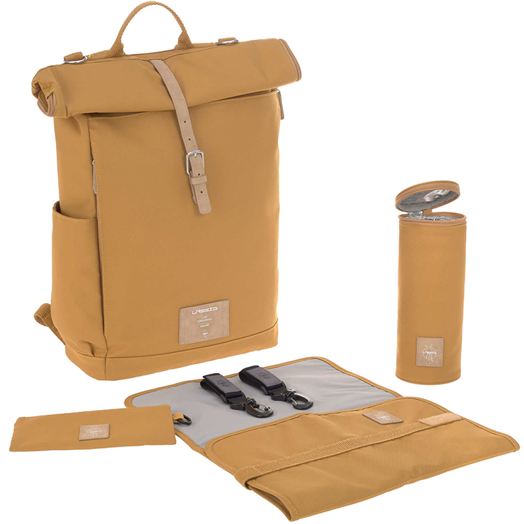 Sac à dos à langer en polyester recyclé Green label Rolltop curry (Lassig) - Image 1