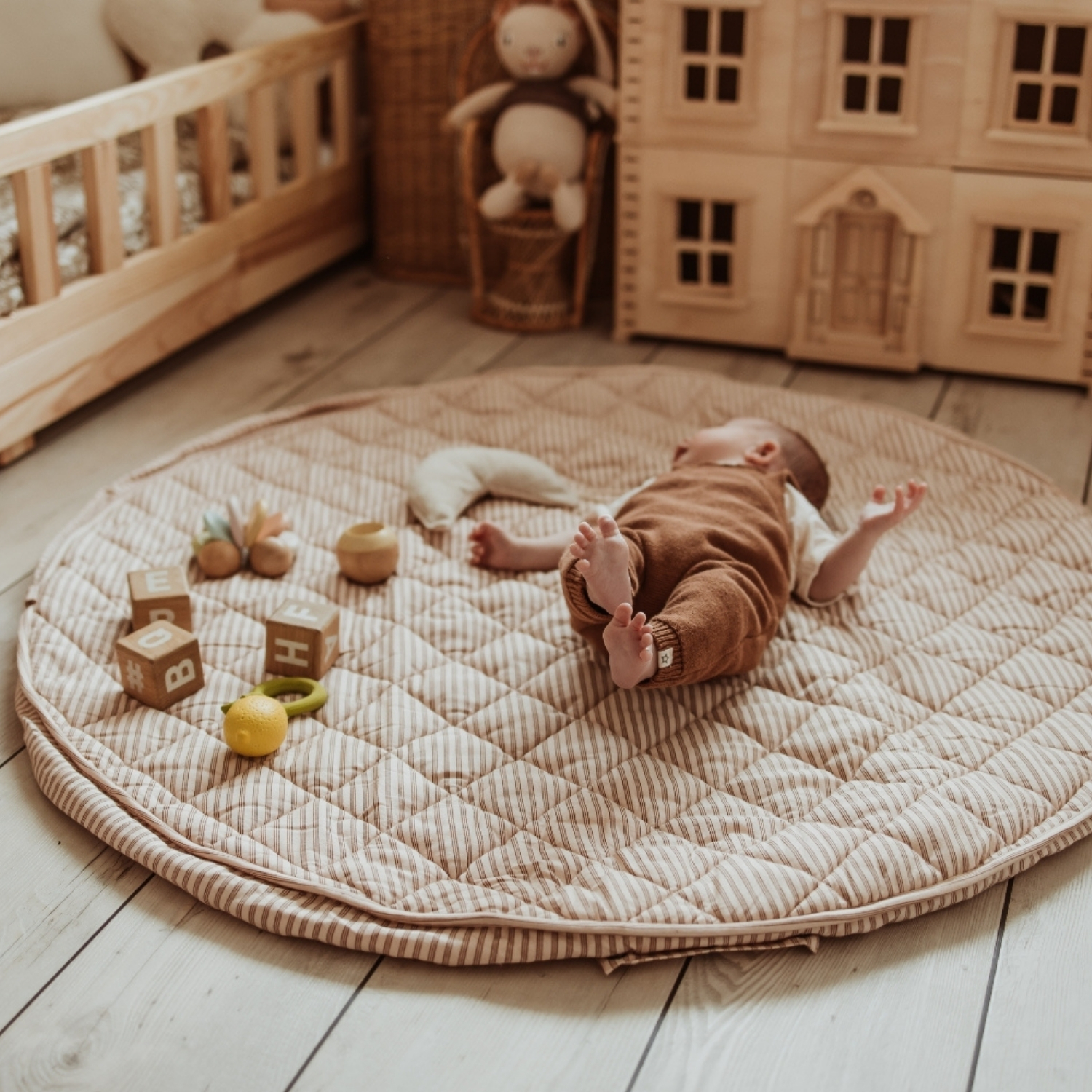 Tapis de jeu nomade 2 en 1 Organic Stripes Brown (Play&Go) - Image 3