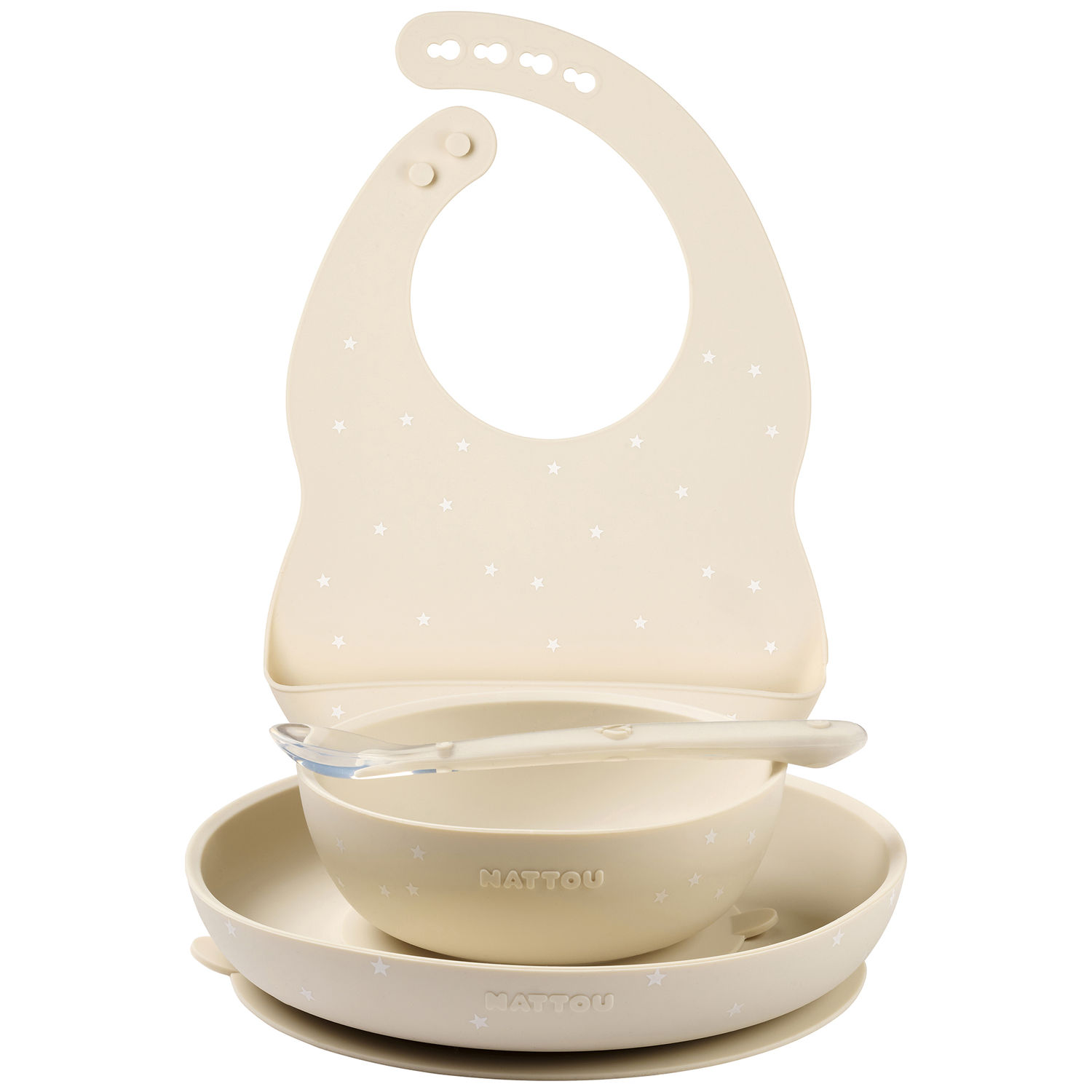 Nattou - Coffret repas en silicone Argile-Etoiles (4 pièces)