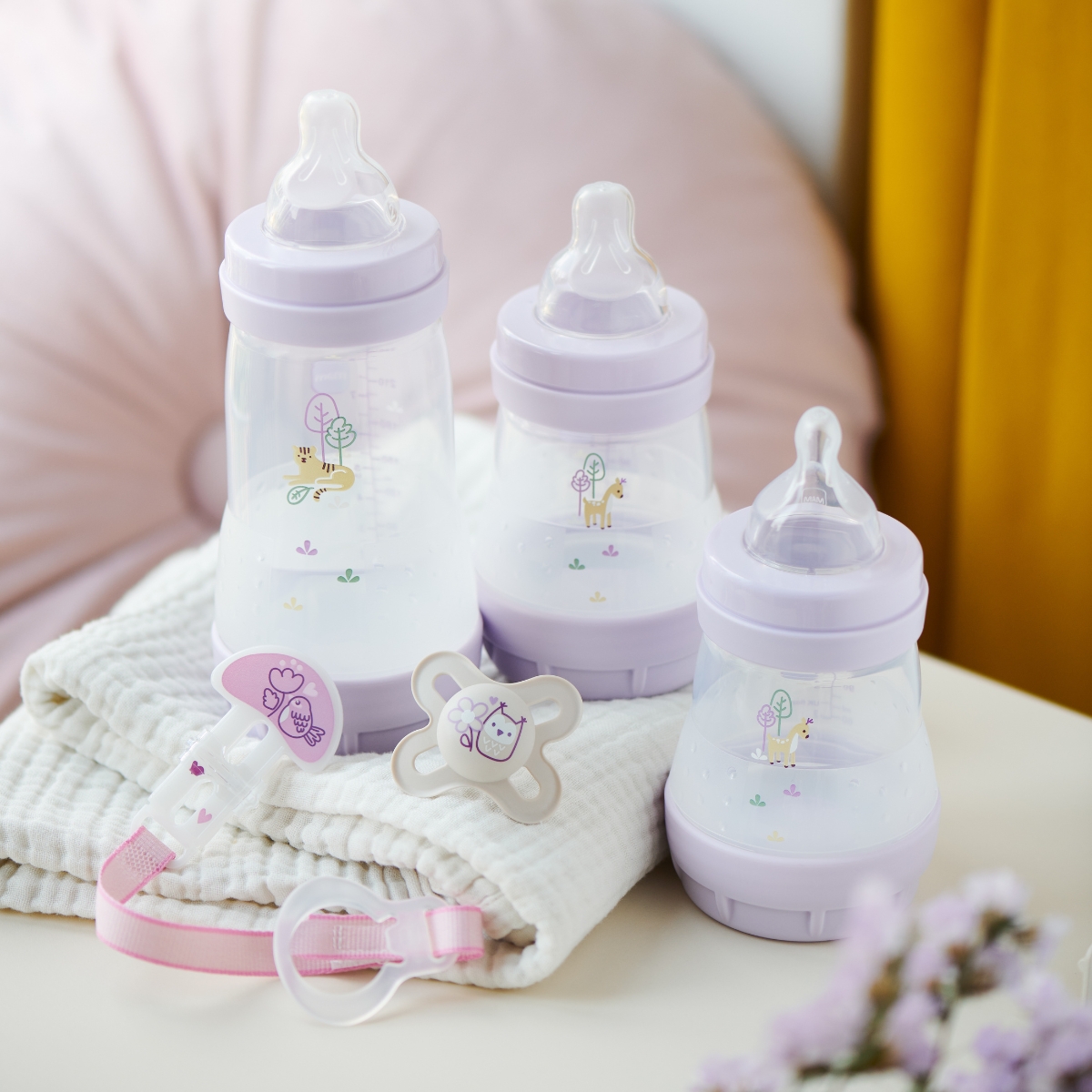 3 biberons Easy Start 260ml Lilas+Lilas+Sable Tétine débit 2 - Reconditionné (Mam) - Image 2