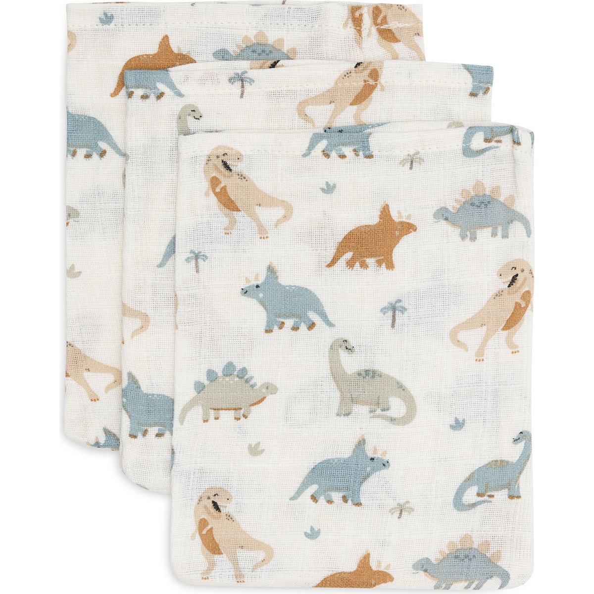 Jollein - Lot de 3 gants de toilette en gaze de coton Roarsome