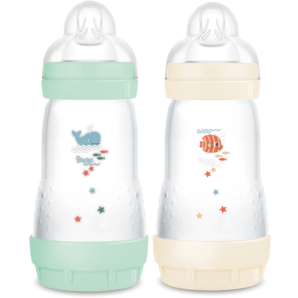 2 biberons Easy Start anti-colique 260ml Menthe+Coton Tétine débit 2 (MAM) - Image 1
