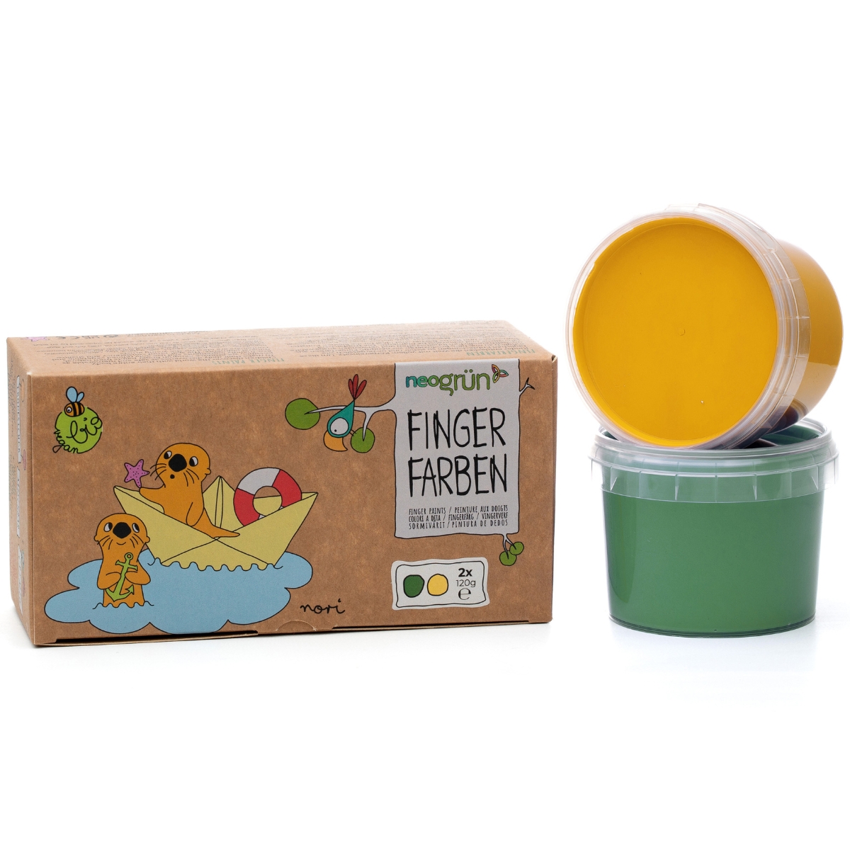 Coffret Nori 2 pots vert + jaune peinture aux doigts naturelle et vegan (Neogrün) - Image 5