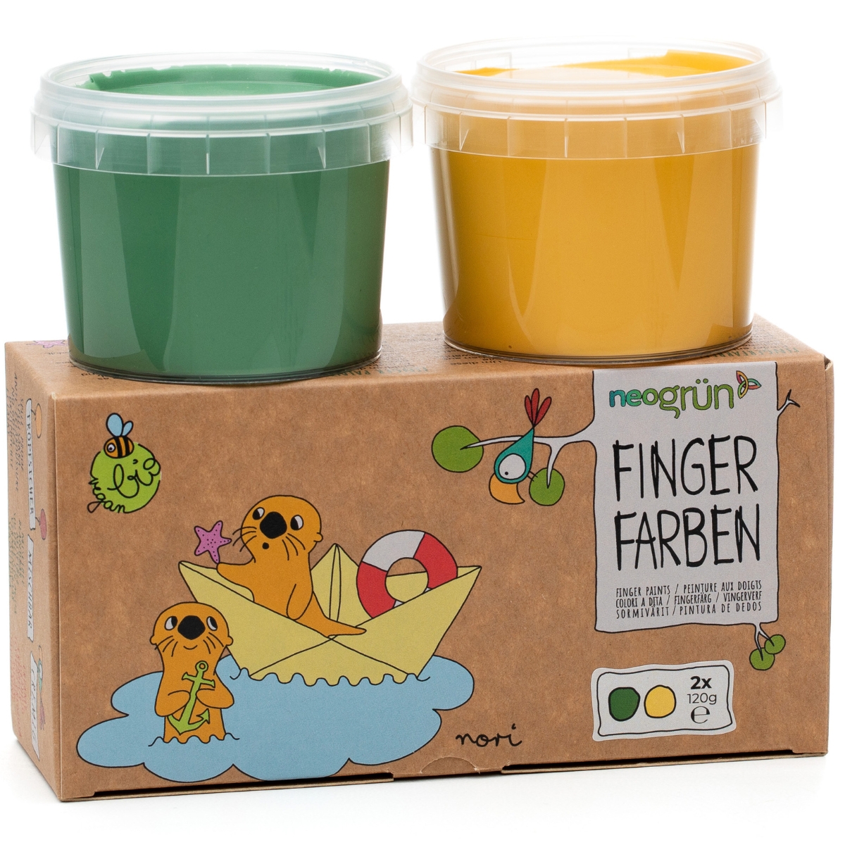 Coffret Nori 2 pots vert + jaune peinture aux doigts naturelle et vegan (Neogrün) - Image 6