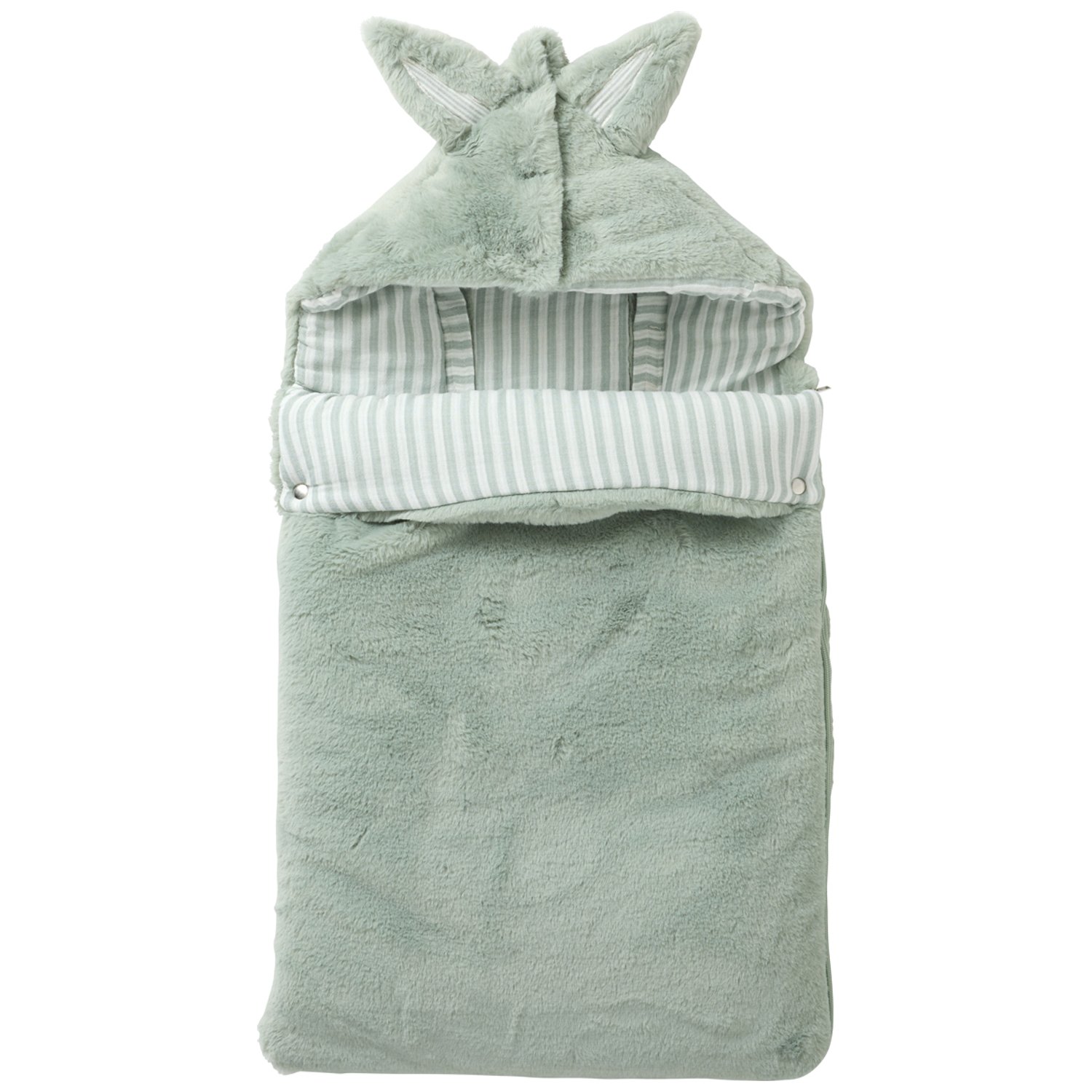Bb&Co - Nid d’ange fausse fourrure doublé gaze de coton rayé vert de gris (0-6 mois)