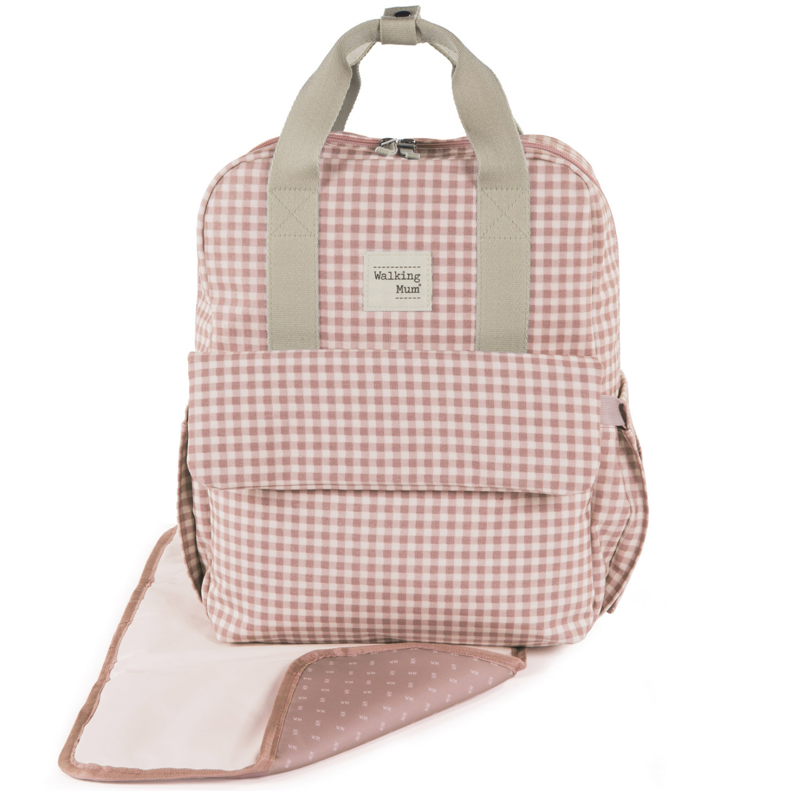 Sac à dos à langer I love Vichy rose