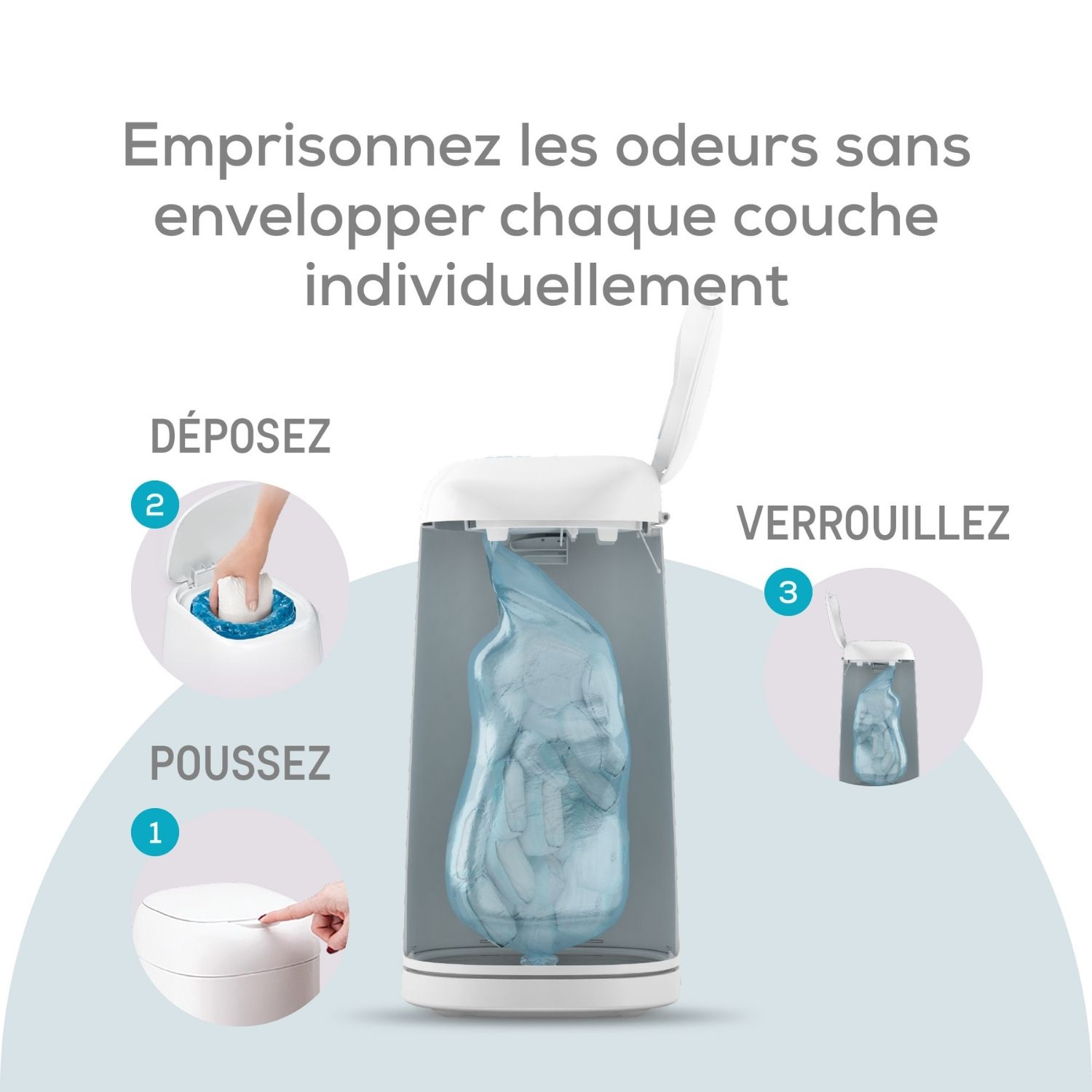 Poubelle à couches Dress up blanc laqué (Angelcare) - Image 3