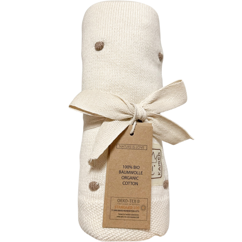 Couverture en tricot et coton bio crème et marron (80 x 100 cm) (Kaiser) - Image 1