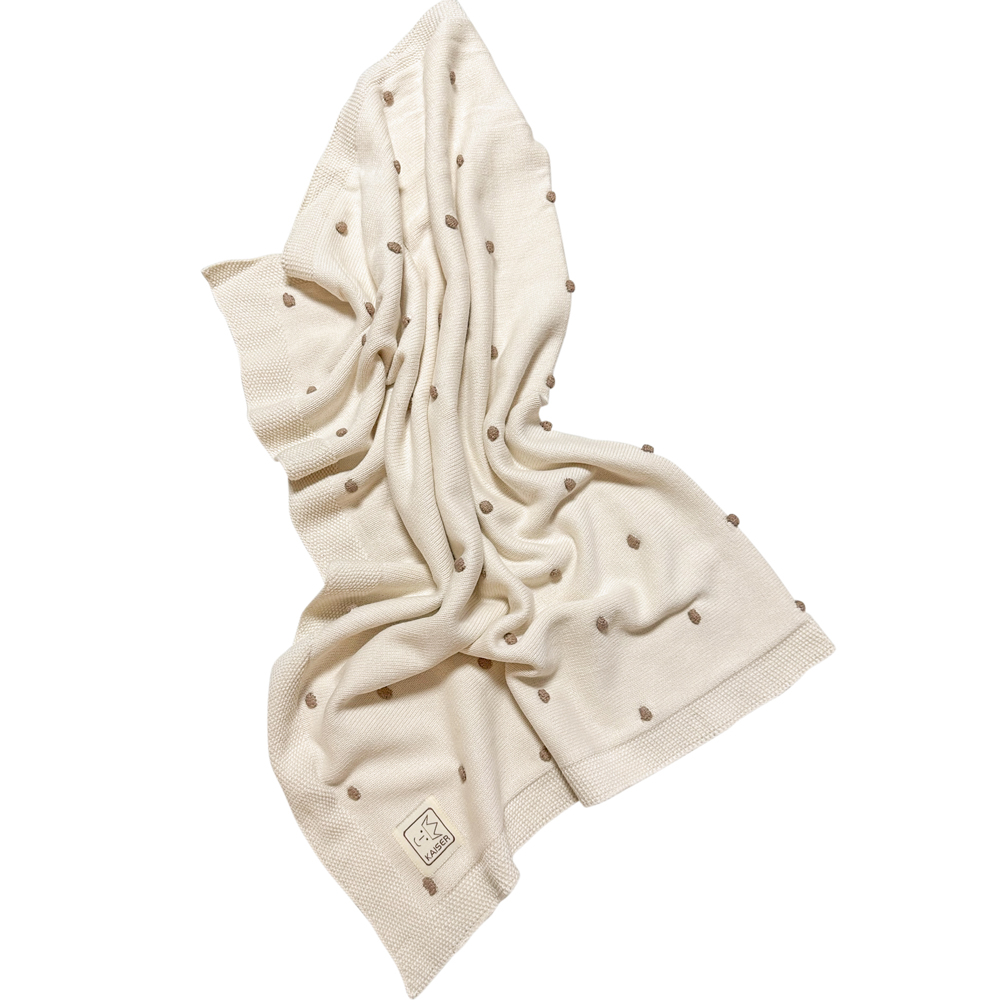 Couverture en tricot et coton bio crème et marron (80 x 100 cm) (Kaiser) - Image 4