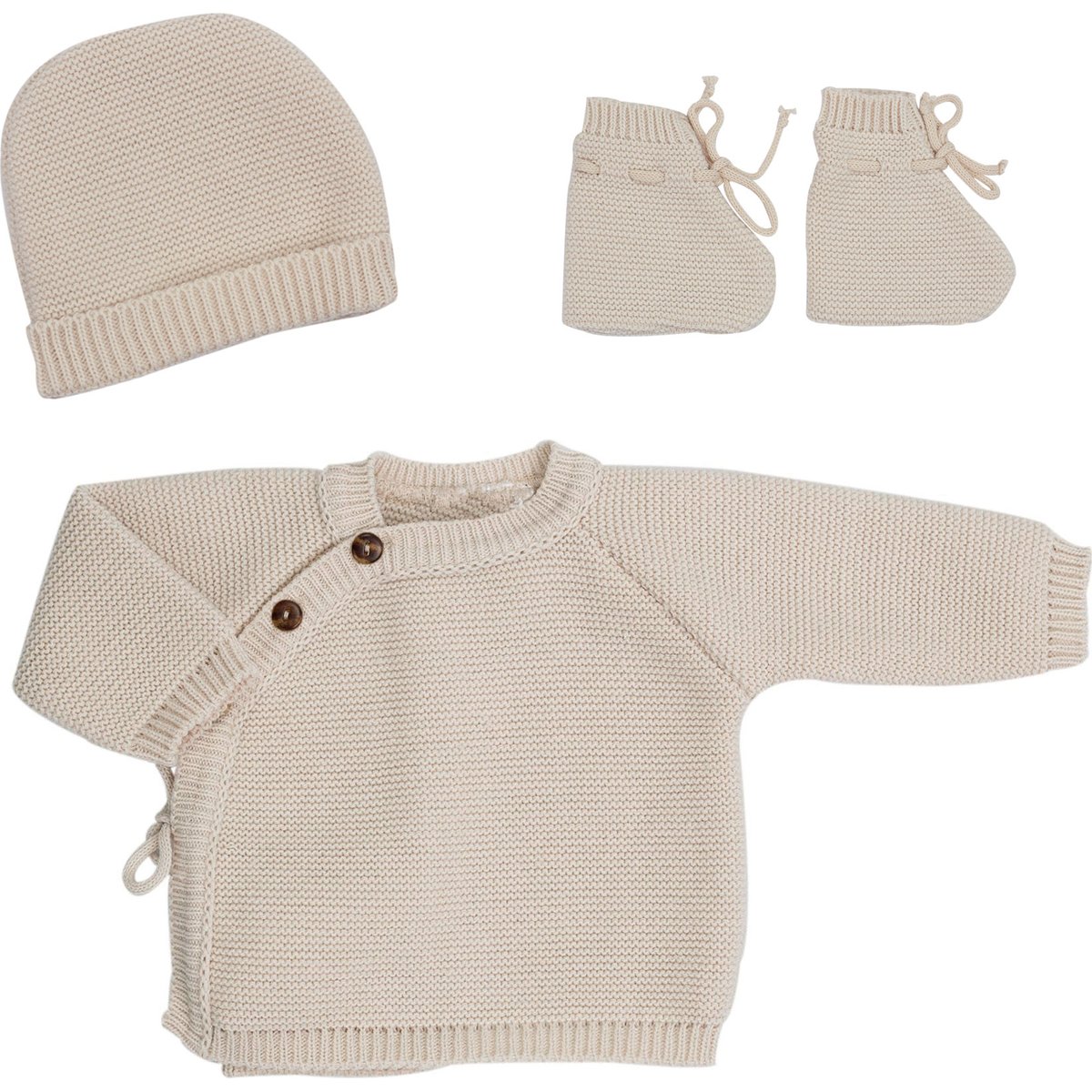 Trois Kilos Sept - Lot brassière, bonnet et chaussons Sable (0-1 mois)