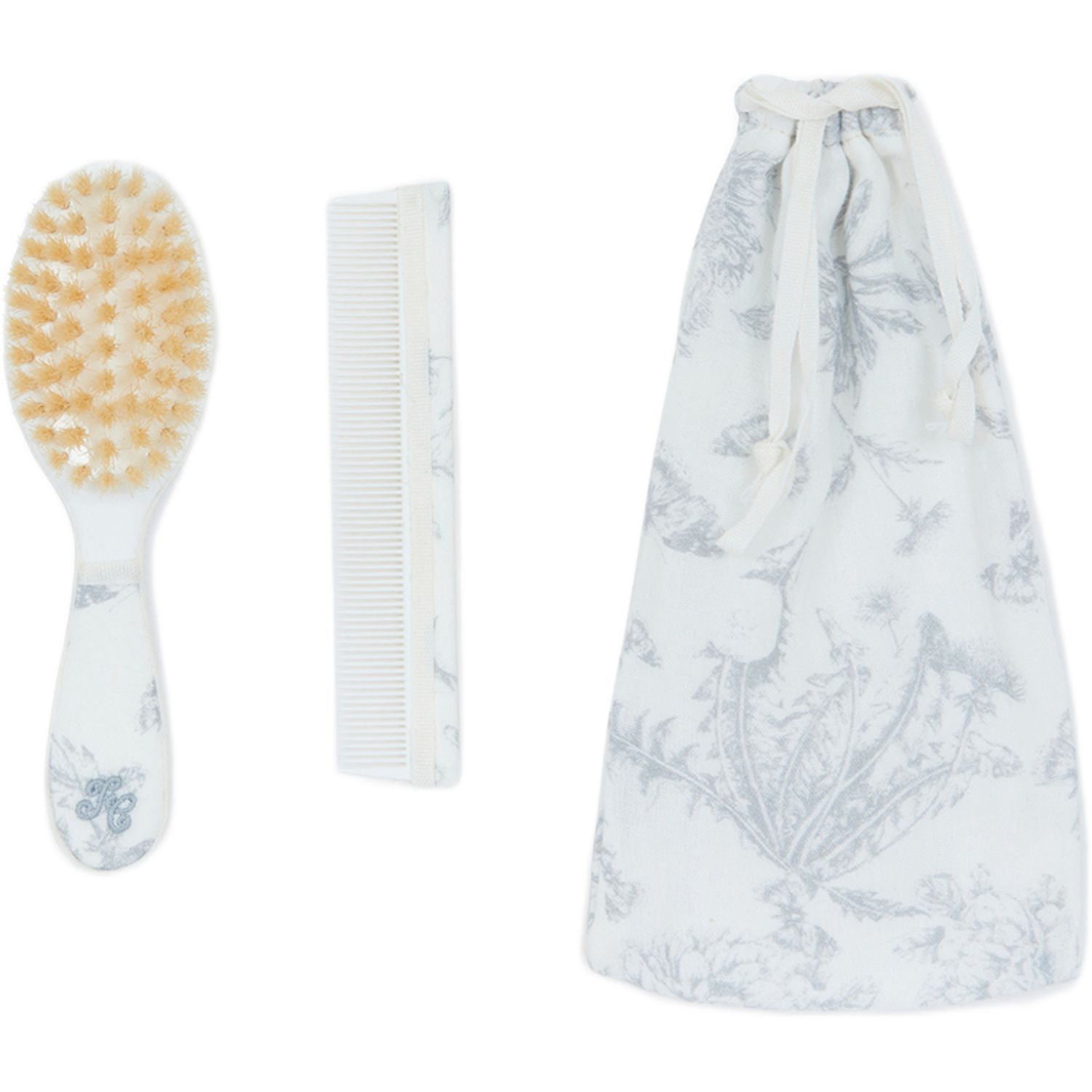 Tartine et Chocolat - Brosse et peigne imprimé inspiration Toile de Jouy gris