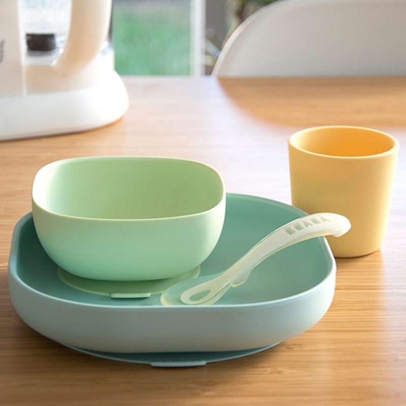 Coffret repas en silicone jaune et vert (4 pièces) (Béaba) - Image 2