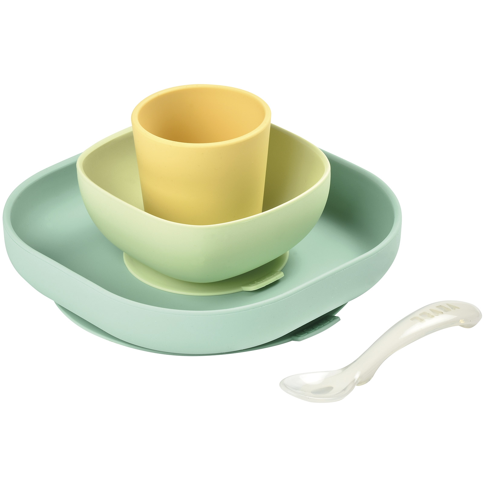 Coffret repas en silicone jaune et vert (4 pièces) (Béaba) - Image 1