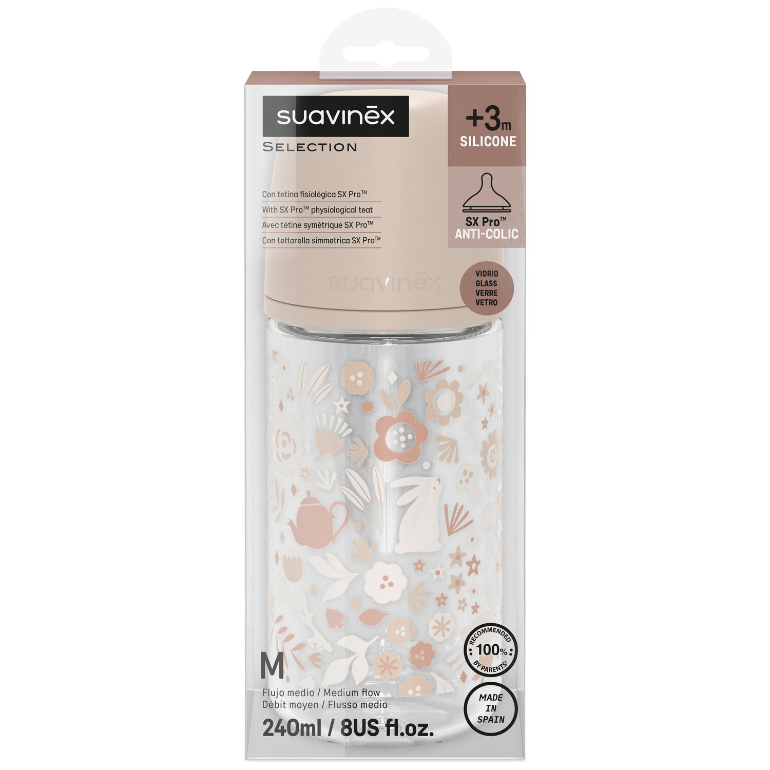 Biberon en verre tétine SXPro M Wonderland Rose (240Ml) (Suavinex) - Image 2