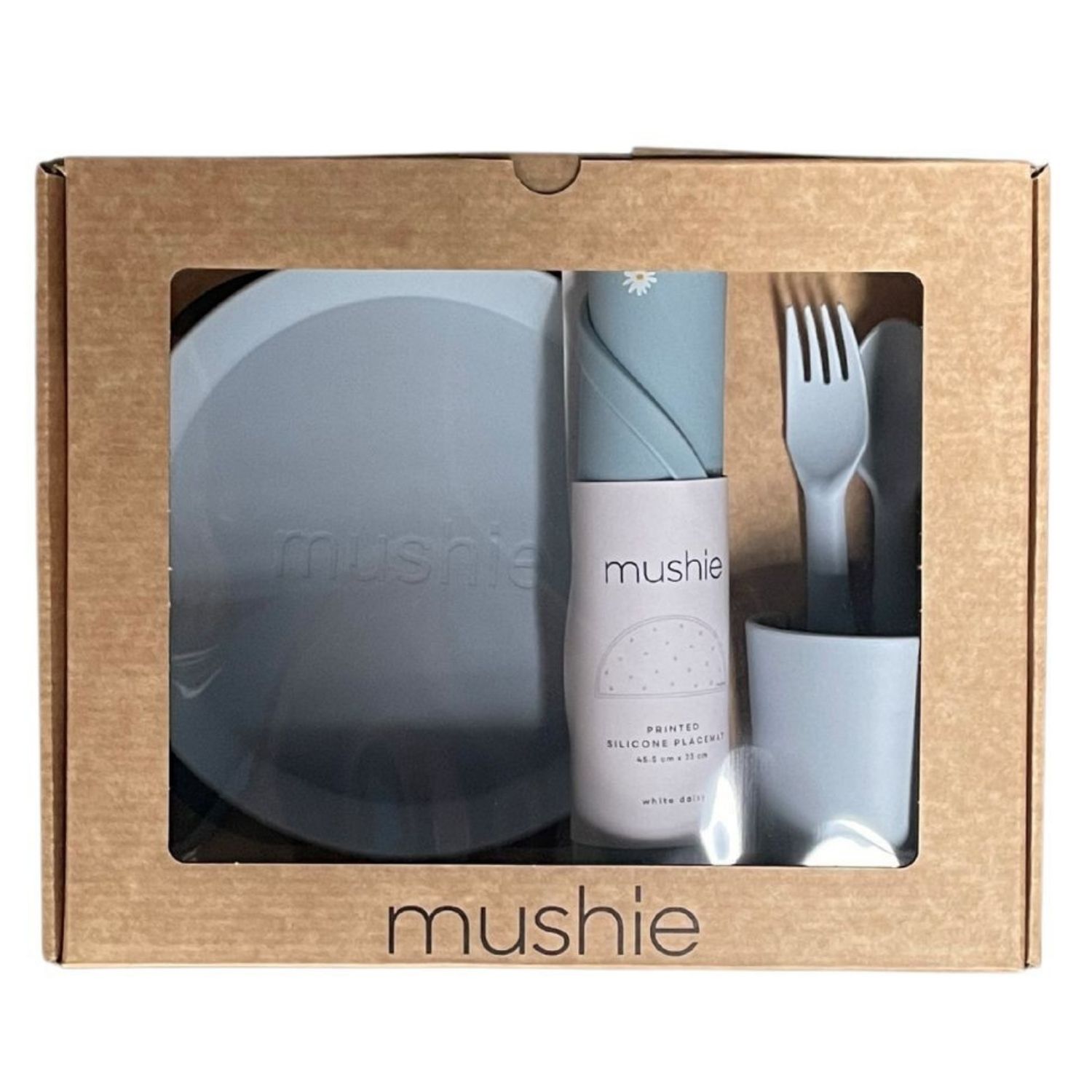 Coffret repas Round Powder Blue (4 pièces) (Mushie) - Image 1