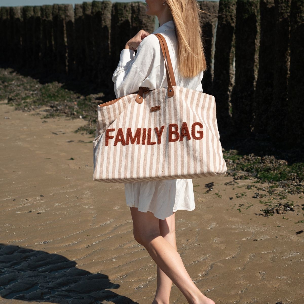 Sac à langer Family Bag rayures nude-terracotta