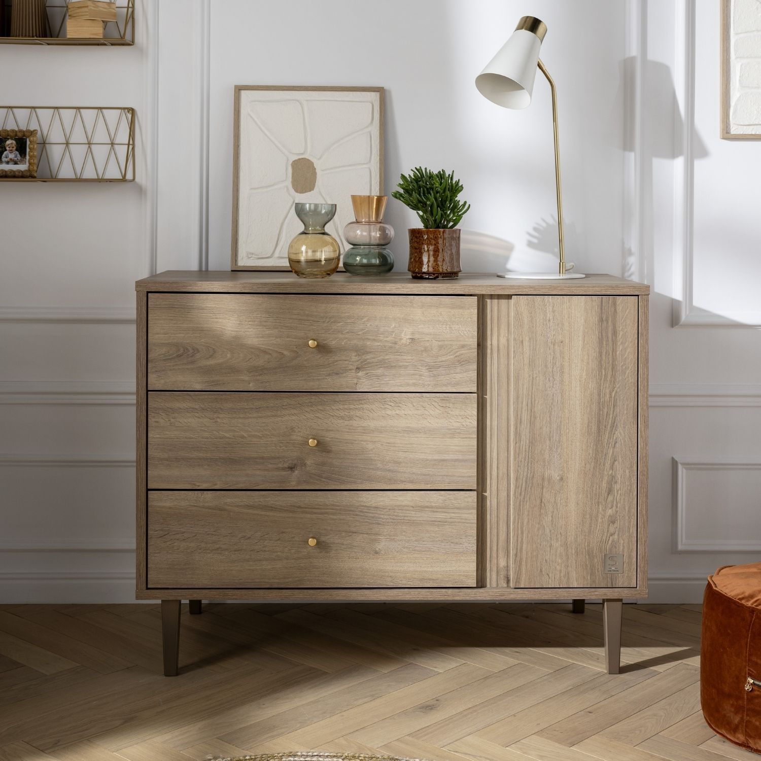 Sauthon - Commode 3 tiroirs et 1 porte Mokka